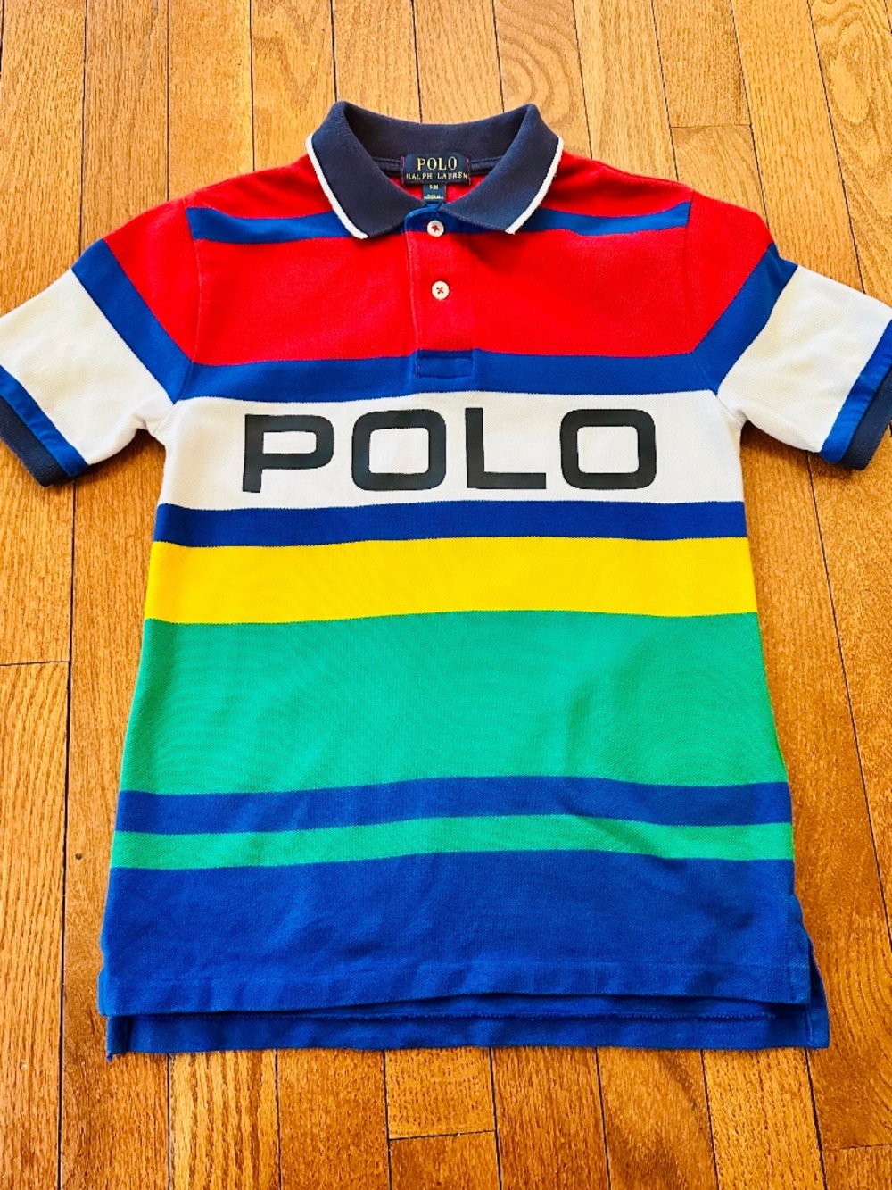 Polo Ralph Lauren Boys Multicolor Striped POLO Logo Shirt Short Sleeve Size 8
